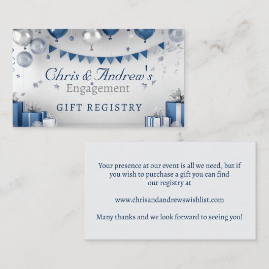 Verlovingen ballonnen blauw zilver cadeau register informatiekaartje (Voorkant / Achterkant)