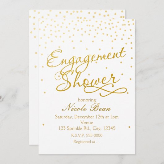 VERLOVINGEN DOUCHE Wit & Goud Confetti Uitnodiging (Voorkant / Achterkant)