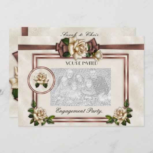 Verlovingen Uitnodiging Antiek Beige Roos (Voorkant / Achterkant)