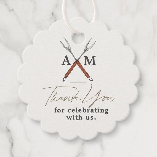 Verlovings BBQ-monogram Bedankjes Labels (Voorkant)