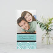 Verlovingsaankondiging Fotokaart Teal Damast Aankondiging (Staand voorkant)