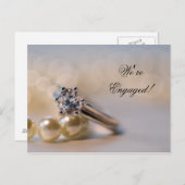 Verlovingsaankondiging met diamanten ring en parel aankondigingskaart (Voorkant / Achterkant)