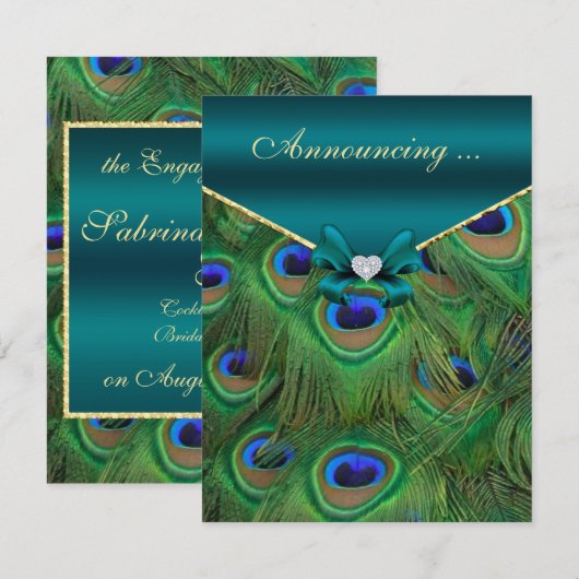 Verlovingsaankondiging met Teal Pauw Aankondiging (Voorkant / Achterkant)