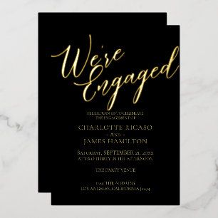 Verlovingsfeest Black Gold Typografie Folie Uitnodiging