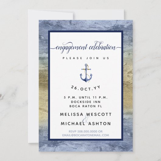 Verlovingsfeest Blauw Goud Waterverf #Nautical Kaart (Voorkant)