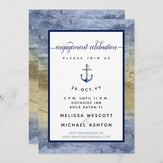 Verlovingsfeest Blauw Goud Waterverf #Nautical Kaart (Voorkant / Achterkant)