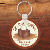 Verlovingsfeest Bruiloft Kleverige Toffee Pudding Sleutelhanger (Voorkant)