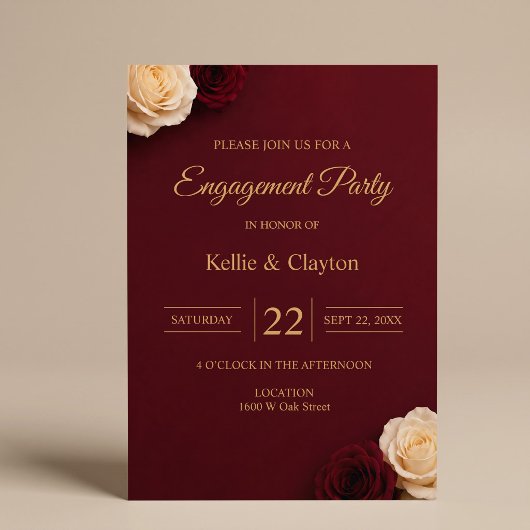 Verlovingsfeest Burgundy Rose Kaart