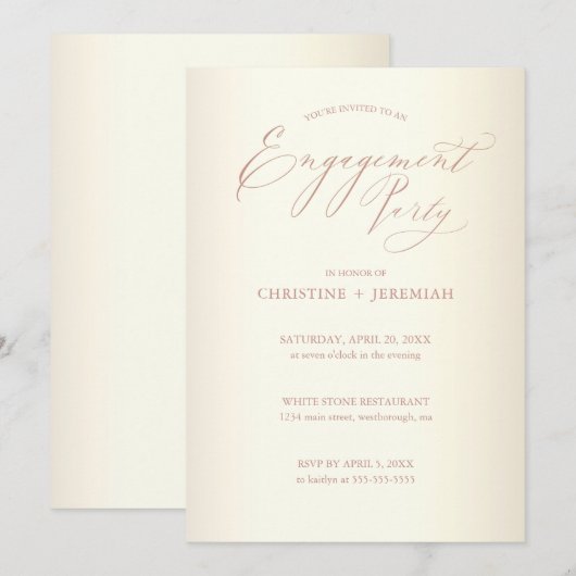 Verlovingsfeest Champagne Roos Gold Typografie Kaart (Voorkant / Achterkant)