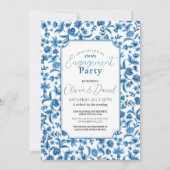 Verlovingsfeest Chintz Blauw & Wit Bloemen Ditsy Kaart (Voorkant)