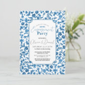 Verlovingsfeest Chintz Blauw & Wit Bloemen Ditsy Kaart (Staand voorkant)