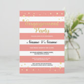 Verlovingsfeest Coral Stripe Gold Glitter Uitnodig Kaart (Staand voorkant)