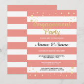 Verlovingsfeest Coral Stripe Gold Glitter Uitnodig Kaart (Voorkant / Achterkant)
