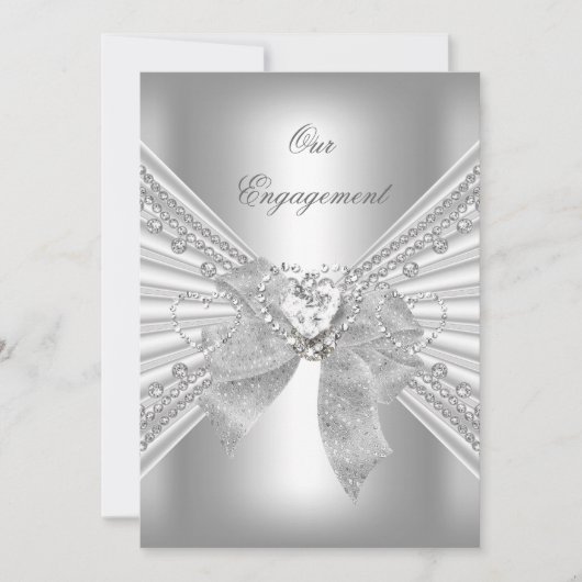 Verlovingsfeest Diamond Heart Wit Zilveren Boog 2 Kaart (Voorkant)