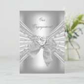 Verlovingsfeest Diamond Heart Wit Zilveren Boog 2 Kaart (Staand voorkant)