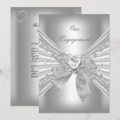 Verlovingsfeest Diamond Heart Wit Zilveren Boog 2 Kaart (Voorkant / Achterkant)
