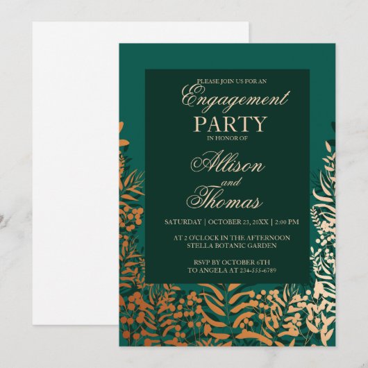 Verlovingsfeest Emerald gouden kruid Kaart (Voorkant / Achterkant)