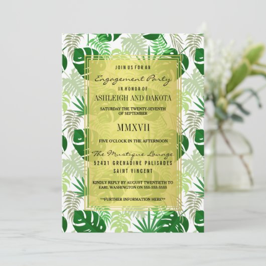 Verlovingsfeest | Exotische groene tropische blade Kaart (Staand voorkant)