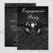 Verlovingsfeest Faux Black Sequins Black Bow Kaart (Voorkant / Achterkant)