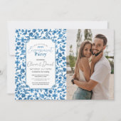 Verlovingsfeest Foto Chintz Blauwe Bloemen Ditsy Kaart (Voorkant)