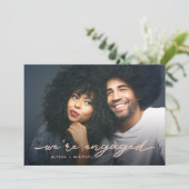 Verlovingsfeest | Foto en Faux Roos Gold Terug Kaart (Staand voorkant)
