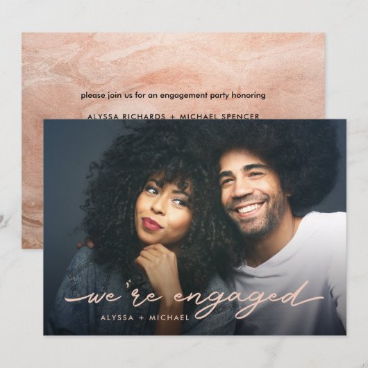 Verlovingsfeest | Foto en Faux Roos Gold Terug Kaart (Voorkant / Achterkant)