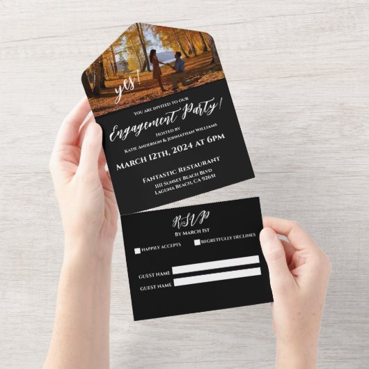 Verlovingsfeest-foto-herfst Lake Achtergrond- All In One Uitnodiging (Afscheurbaar)