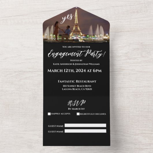 Verlovingsfeest-foto-Parijs achtergrond- All In One Uitnodiging (Binnen)