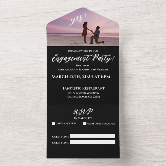 Verlovingsfeest-foto-zonsondergang strand achtergr all in one uitnodiging (Binnen)