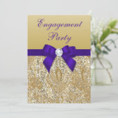 Verlovingsfeest Gold Sequins Royal Paarse Bow Kaart (Staand voorkant)