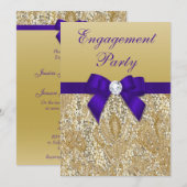 Verlovingsfeest Gold Sequins Royal Paarse Bow Kaart (Voorkant / Achterkant)