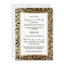 Verlovingsfeest | Golden Floral Damask op Black