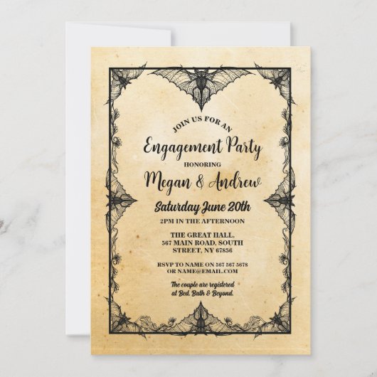 Verlovingsfeest Gotisch Lijst Halloween Bats Kaart (Voorkant)