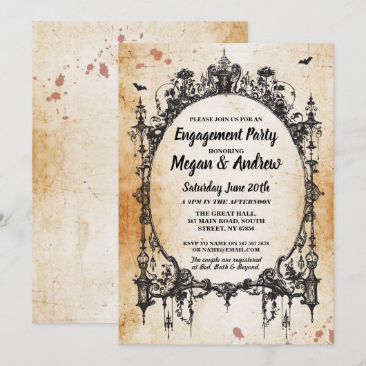 Verlovingsfeest Gotisch Lijst Halloween Uitnodigen Kaart (Voorkant / Achterkant)