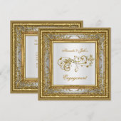 Verlovingsfeest Goud Witte Damast Bloem Kaart (Voorkant / Achterkant)
