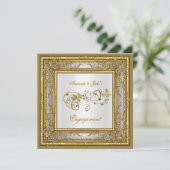 Verlovingsfeest Goud Witte Damast Bloem Kaart (Staand voorkant)