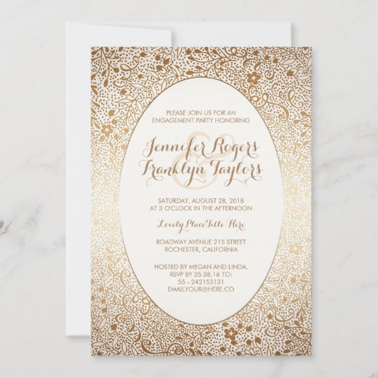 Verlovingsfeest Gouden Bloemen  Wit Kaart (Voorkant)