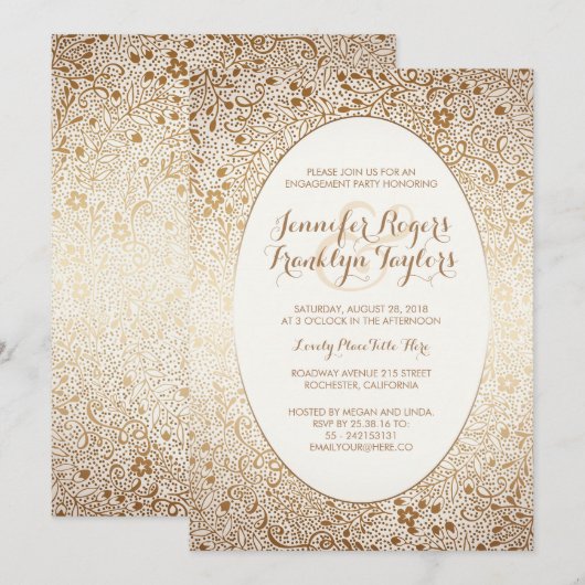 Verlovingsfeest Gouden Bloemen  Wit Kaart (Voorkant / Achterkant)