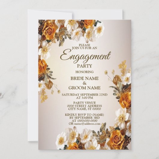 Verlovingsfeest Gouden Sinaasappel Wit Bloemen Rus Kaart (Voorkant)