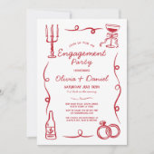 Verlovingsfeest grillige hand getekend Frans rood Kaart (Voorkant)