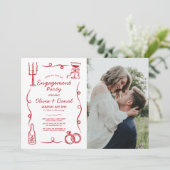 Verlovingsfeest grillige hand getekend Franse foto Kaart (Staand voorkant)