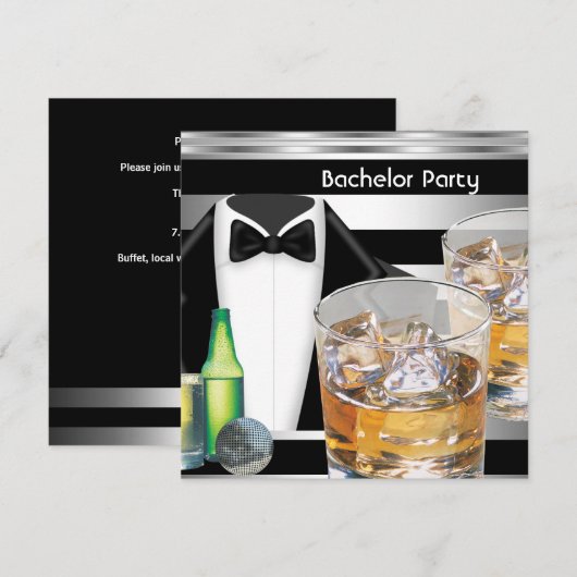 Verlovingsfeest Heren Dranken Tuxedo Zwart Zilver Kaart (Voorkant / Achterkant)