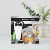Verlovingsfeest Heren Dranken Tuxedo Zwart Zilver Kaart (Staand voorkant)