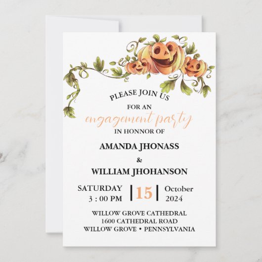 verlovingsfeest herfst halloween enge pompoen kaart (Voorkant)