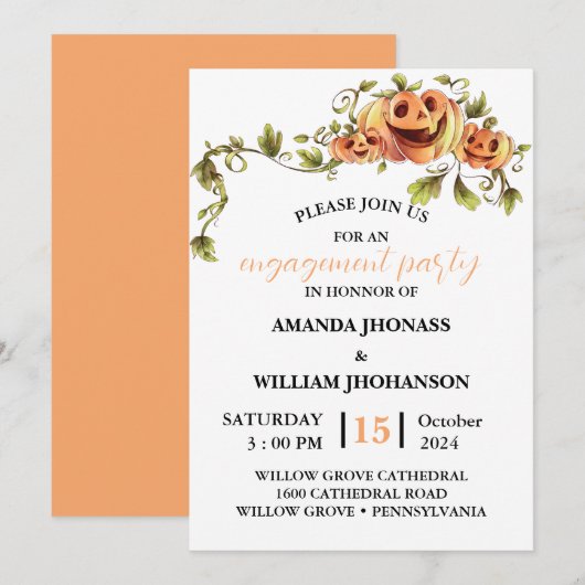 verlovingsfeest herfst halloween enge pompoen kaart (Voorkant / Achterkant)