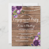 Verlovingsfeest Hout Paarse Bloemen Douche Uitnodi Kaart (Voorkant)
