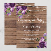 Verlovingsfeest Hout Paarse Bloemen Douche Uitnodi Kaart (Voorkant / Achterkant)