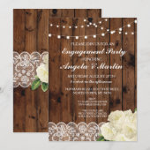 Verlovingsfeest Houten Lichten Kant Uitnodigen Kaart (Voorkant / Achterkant)