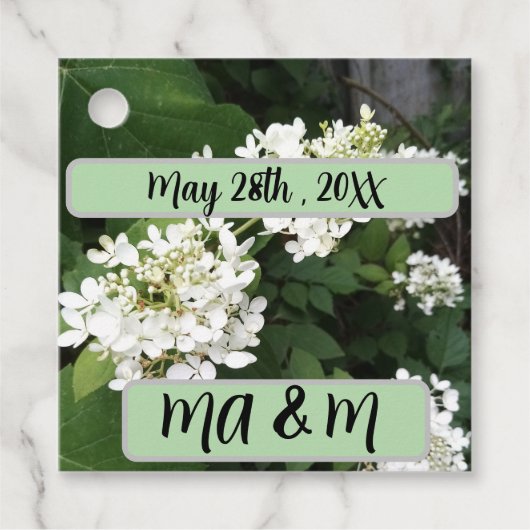 Verlovingsfeest Hydrangea Foto Bedankjes Labels (Voorkant)