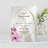 Verlovingsfeest Kleurrijke Roze Bloemen Gouden Lij Kaart (Staand voorkant)